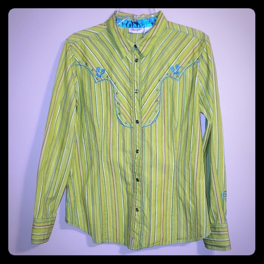 Wrangler Green striped embroidery western top